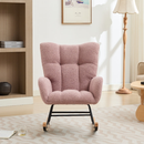 Modern Nursery Rocking Chair Upholstered Glider Chair with High Backrest Rocker Accent Armchair with Solid Wood Legs for Nursery Bedroom Living Room Teddy(Pink)