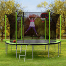 14Ft Trampoline With Basketball Hoop Inflator And Ladder (Inner Safety Enclosure) - Green by HouseOfZazla