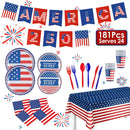 4th of July Party Supplies Set for 24 Guests - 181 Pieces