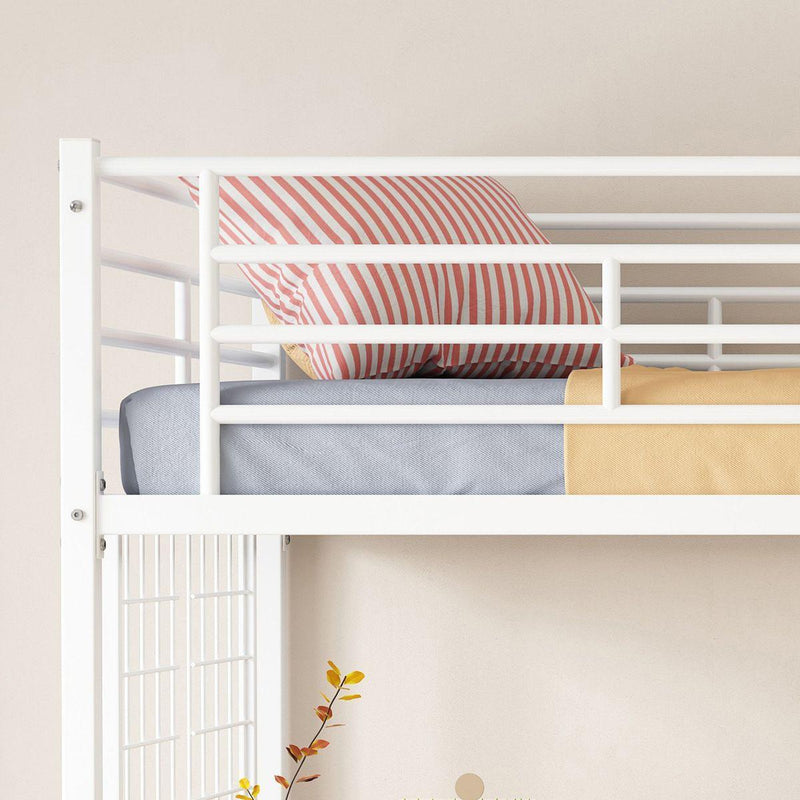 Twin Loft Bed with Desk and Storage Wardrobe, Heavy Duty Loft Bed with Stairs and Metal Grid, Twin Size Loft Bed, No Box Spring Needed, White Loft Bed Twin Size-White