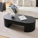 51.18'' Oval Wood Coffee Table With Drawer  Mid Century Modern Coffee Table Unique Coffee Table for Living Room Furniture, Tea Table BLACK