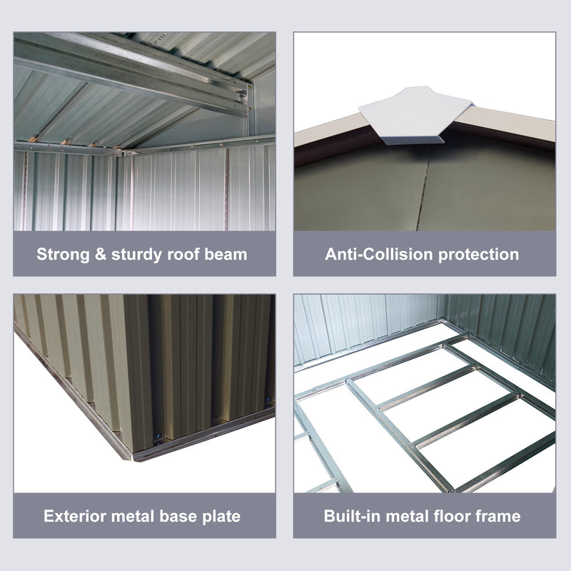 6ft x 8ft Outdoor Metal Storage Shed with Floor Base,Gray(SKU: W540S00012)