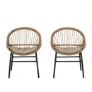 Outdoor Accent Chair With Curved Back And Basket Frame, (Set of 2) - Light Brown / Beige