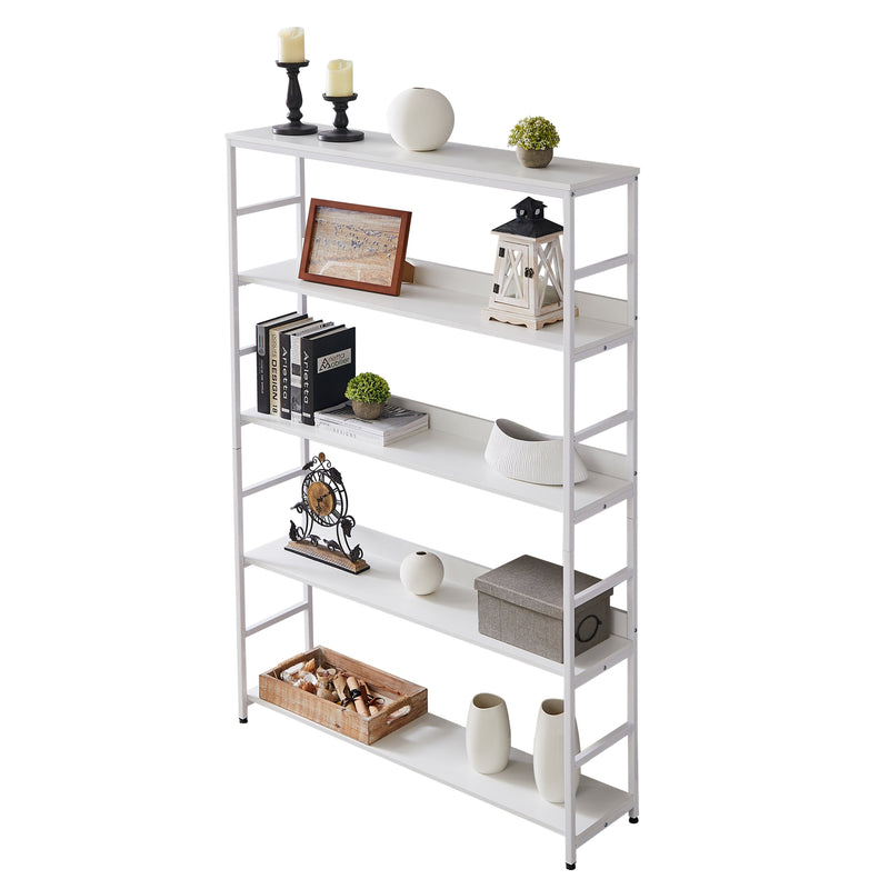 5-Tier Home Office Bookcase Open Bookshelf Storage Large 5 Shelf Bookshelf Furniture with Metal Frame, White