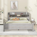 Wood Platform Bed With Built In LED Light, Storage Headboard And Guardrail by HouseOfZazla