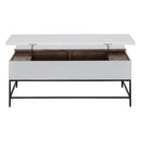 45 Inch Rectangular Mango Wood Coffee Table, Lift Top Storage, Iron Frame, White, Black