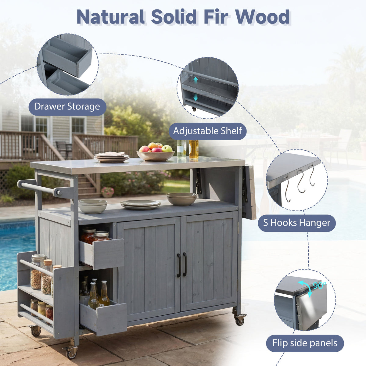 54.33" Farmhouse Rolling Outdoor Kitchen Cart, photo 4 of 10