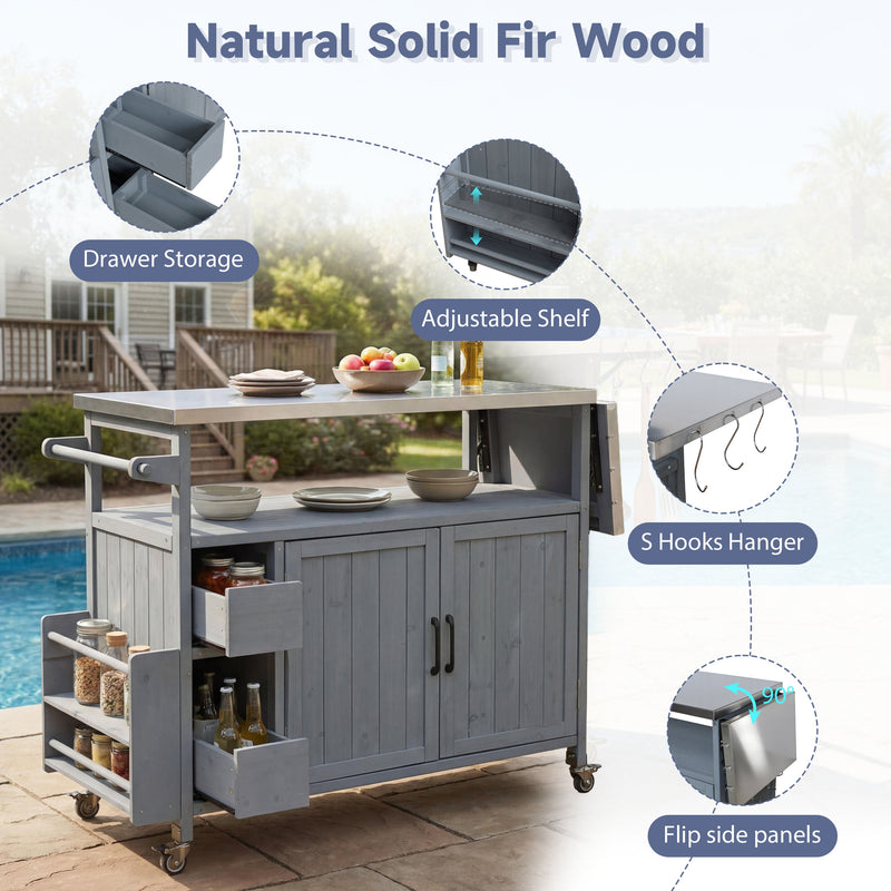 54.33" Farmhouse Rolling Outdoor Kitchen Cart, photo 4 of 10