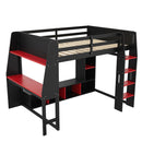 Gaming Loft Bed With Desk, Multi Storage Shelves, LED Lighting, And Hanging Clothes Rack by Unique Piece Furniture
