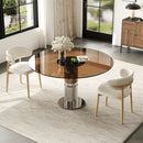 Round Glass Dining Table With Stainless Steel Legs And Chairs by HouseOfZazla