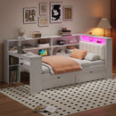 Platform Bed With Upholstered Headboard, Storage Shelves, Drawers, Charging Station, LED Lighting, Built In Desk by HouseOfZazla