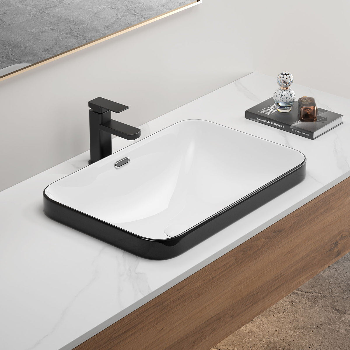 Undermount Bathroom Sink, Vessel Basin For Vanity Countertop - Black White, photo 8 of 10