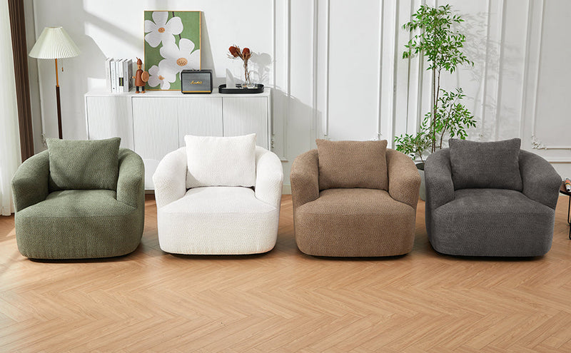 360° Swivel Barrel Sofa Chair with Throw Pillow, Chenille Upholstered Accent Chair, Beige, 38.2'