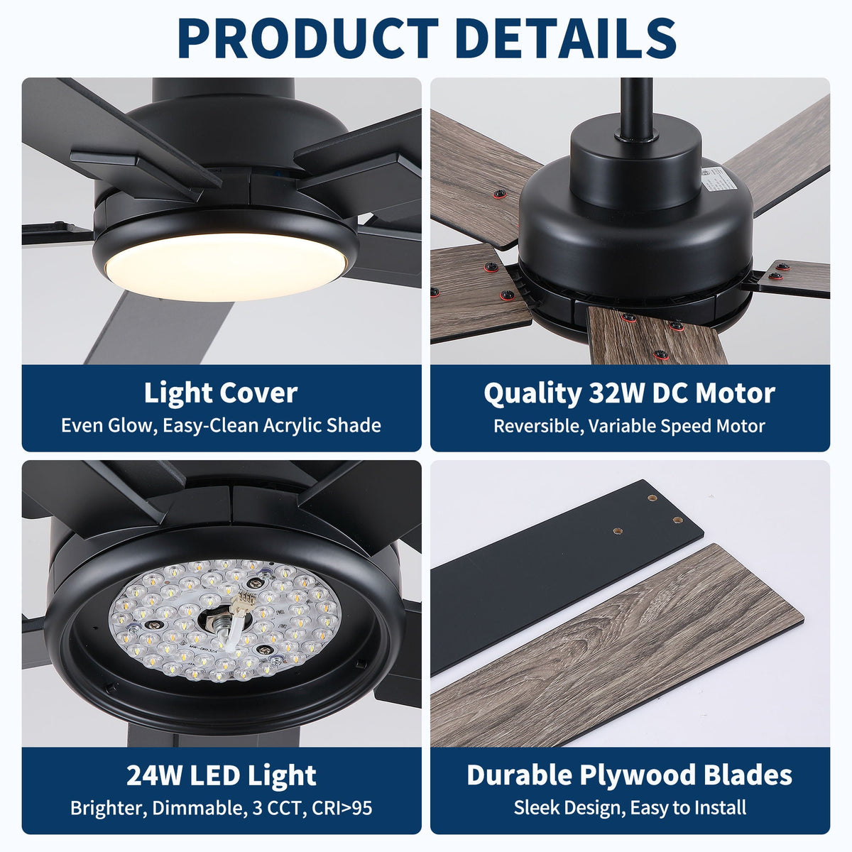 Reversible Motor Integrated LED Dimmable Ceiling Fan With Light, photo 29 of 40
