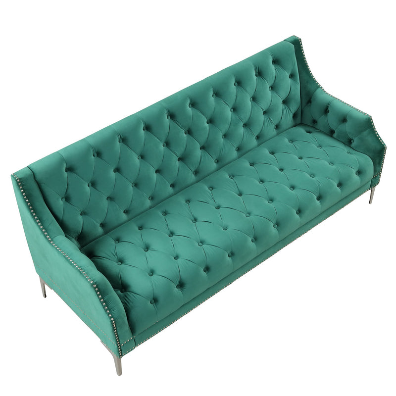 78" Modern Sofa Dutch Plush Upholstered Sofa with Metal Legs, Button Tufted Back Green