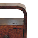 Solid Wood Extra Mini Curve Bedside, 1-Drawer, 1 Open-Slot, Chestnut