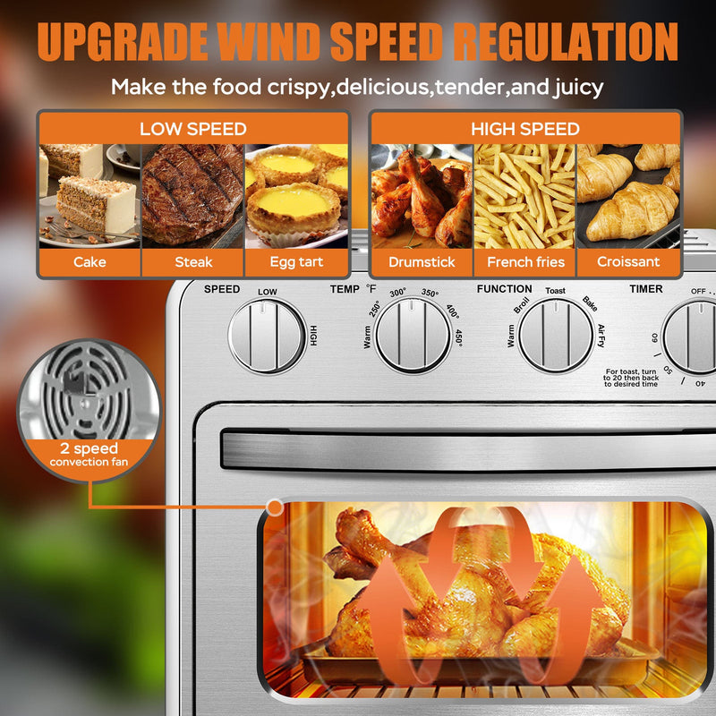 Geek Chef Air Fryer Toaster Oven Combo, 4 Slice Toaster Convection Air Fryer Oven Warm, Broil, Toast, Bake, Air Fry, Oil-Free, Accessories Included, Stainless Steel, Silver (16QT Air Fryer Oven)