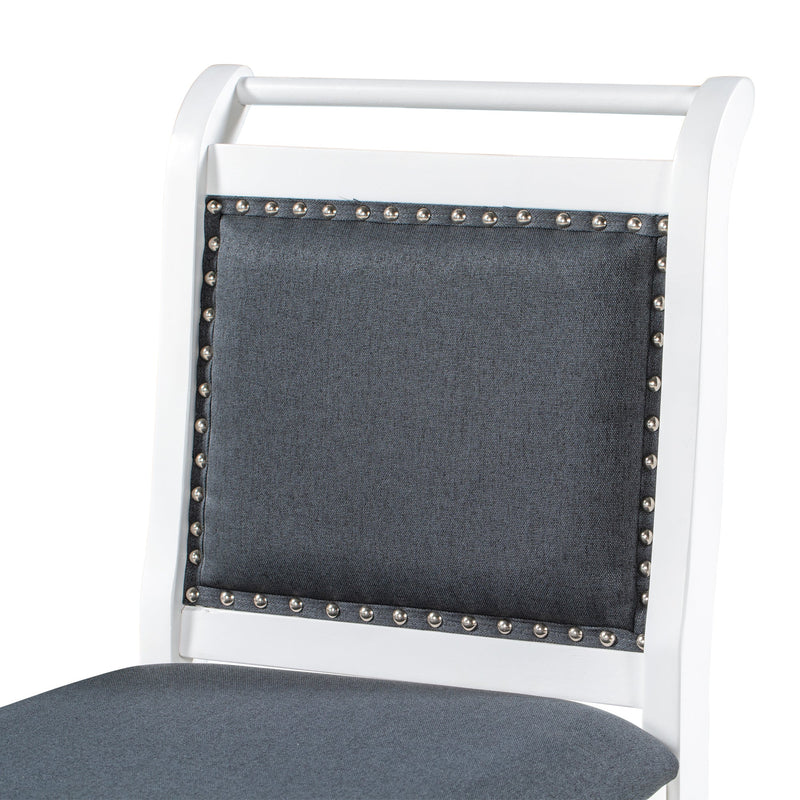 3-Piece Wood Counter Height Drop Leaf Dining Table Set with 2 Upholstered Dining Chairs for Small Place, White+Gray