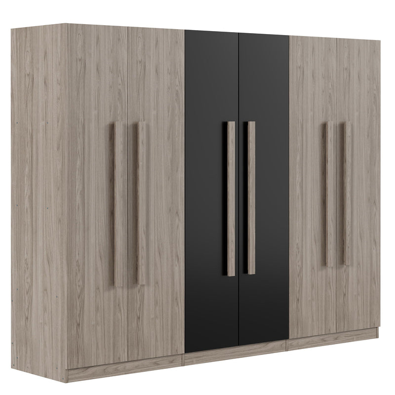 6 Doors Wardrobe Storage For Bedroom, With 2 Drawers Inside - Black / Nature, photo 5 of 7