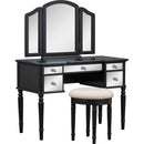 43" Dressing Table Set with Mirrored Drawers and Stool, Tri-fold Mirror, Makeup Vanity Set for Bedroom, Black