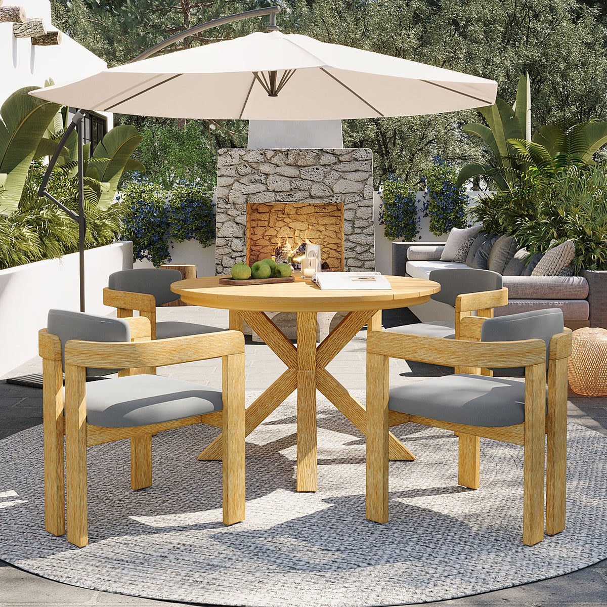 5-Piece Outdoor Acacia Wood Round Dining Set, photo 4 of 10