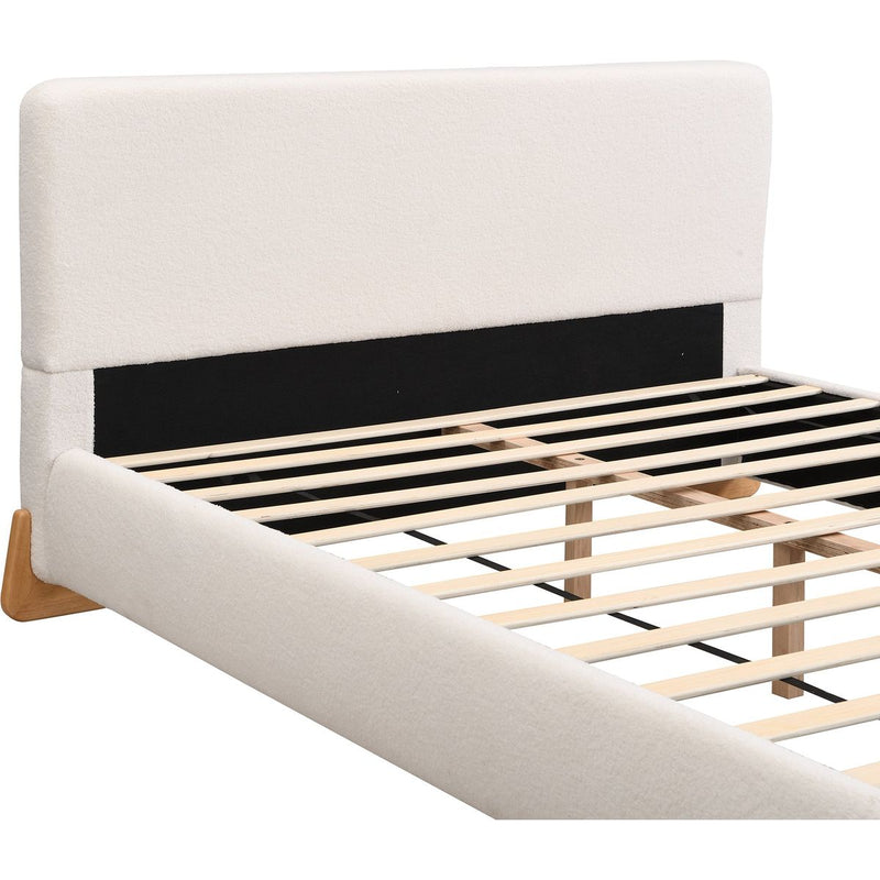 Elegant Boucle Upholstered Bed, A Luxurious and Comfortable Bedroom Centerpiece, King Size, White
