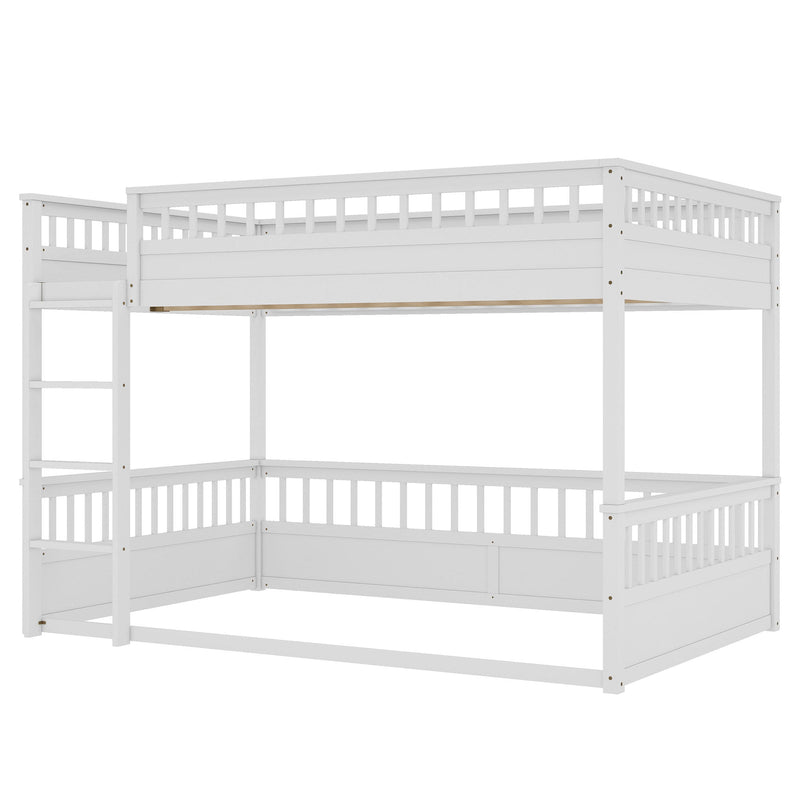 Queen over Queen Bunk Bed with Ladder and Guardrails, White