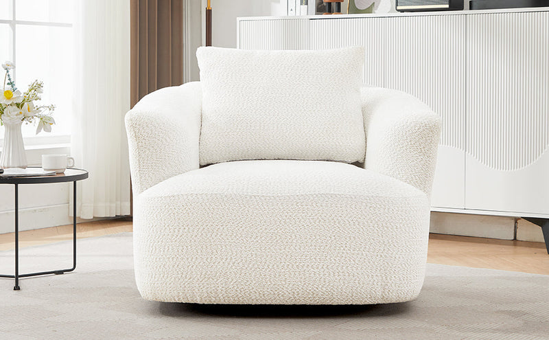 360° Swivel Barrel Sofa Chair with Throw Pillow, Chenille Upholstered Accent Chair, Beige, 38.2'