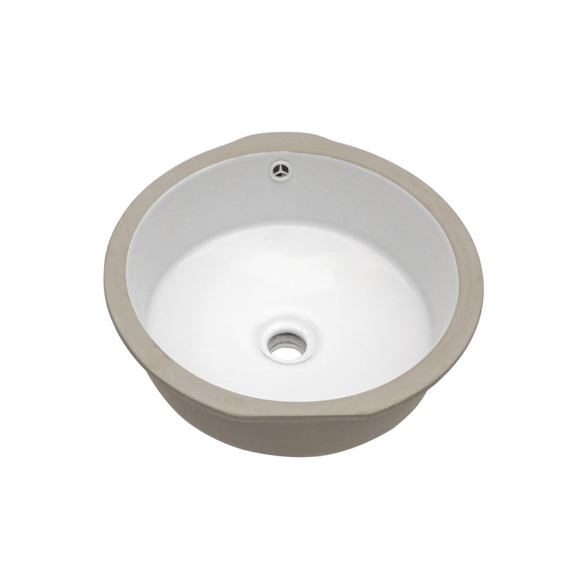 Ceramic Round Undermount Bathroom Sink With Overflow, European Style - White, photo 9 of 11