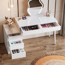 Glossy Desk With 5 Drawers & Printer Stand, Reversible Home Office Computer And Vanity Table For Small Spaces - White