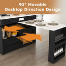 Kitchen Island With Extendable Rotating Table, 4 Drawers & Glass Door Cabinets, Built In Socket - Black by HouseOfZazla