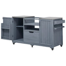 K&K 66.5' Outdoor Kitchen Island for Big Green Egg Grills, Solid Wood Outdoor Grill Cart for Tabletop Grill with Stainless Steel Top, Drawer, Compatible with Large Big Green Egg, Kamado Joe- Grey Blue by Montret