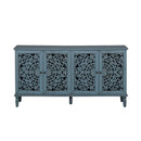60" Antique Buffet Cabinet with Floral Carvings and Adjustable Shelves