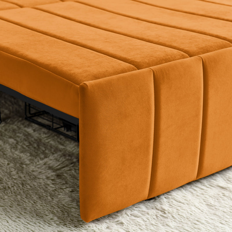 3 in 1 Pull-Out Bed Sleeper, Modern Upholstered 3 Seats Lounge Sofa & Couches with Rolled Arms Decorated with Copper Nails, Convertible Futon 3 Seats Sofabed with Two Drawers and Two Pillows