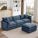 Modern Modular Sectional Sofa 105-Inch L-Shaped Couch Set with Movable Ottoman in Blue Chenille