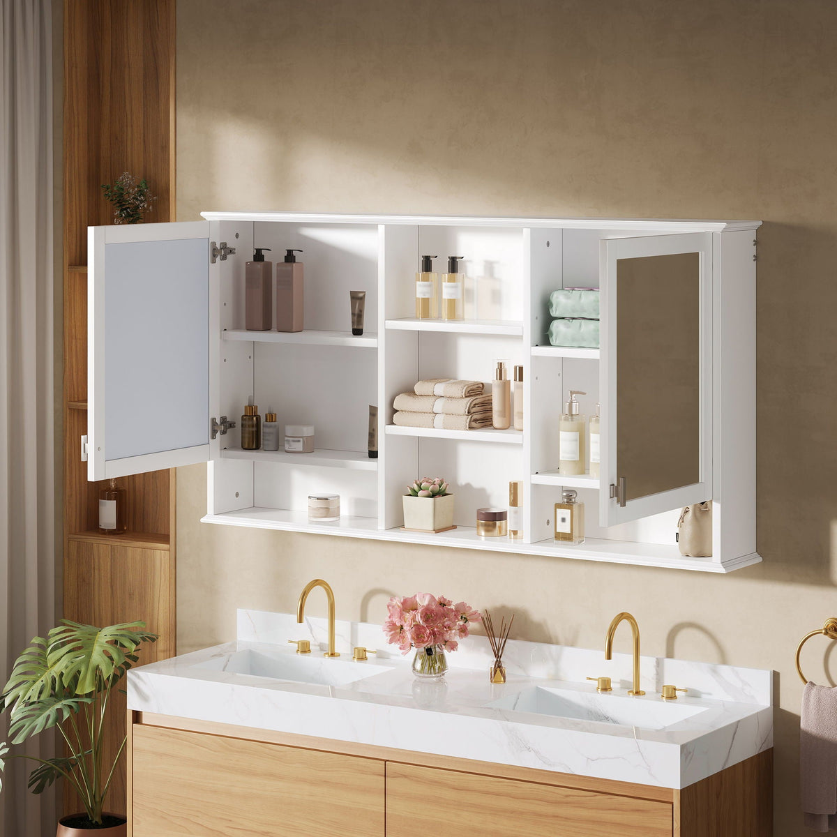 Wall Mount Mirror Cabinet With Adjustable Shelves - White, photo 13 of 14