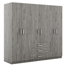 6-Doors Wooden Wardrobe Storage for Bedroom, with Big Drawers, Gray