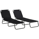 2 Piece Folding Chaise Lounge Pool Chairs, Outdoor Sun Tanning Chairs with 5-Level Reclining Back, Steel Frame for Beach, Yard, Patio, Black
