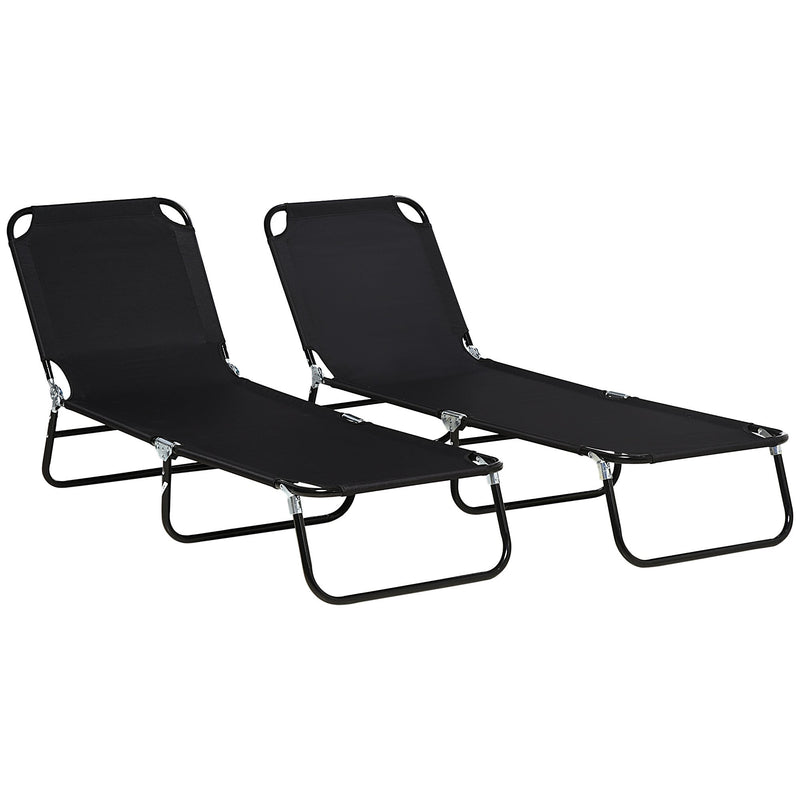 2 Piece Folding Chaise Lounge Pool Chairs, Outdoor Sun Tanning Chairs with 5-Level Reclining Back, Steel Frame for Beach, Yard, Patio, Black