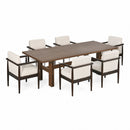 7-Piece Dining Table Set, Mid-Century 71" Rubber Wood