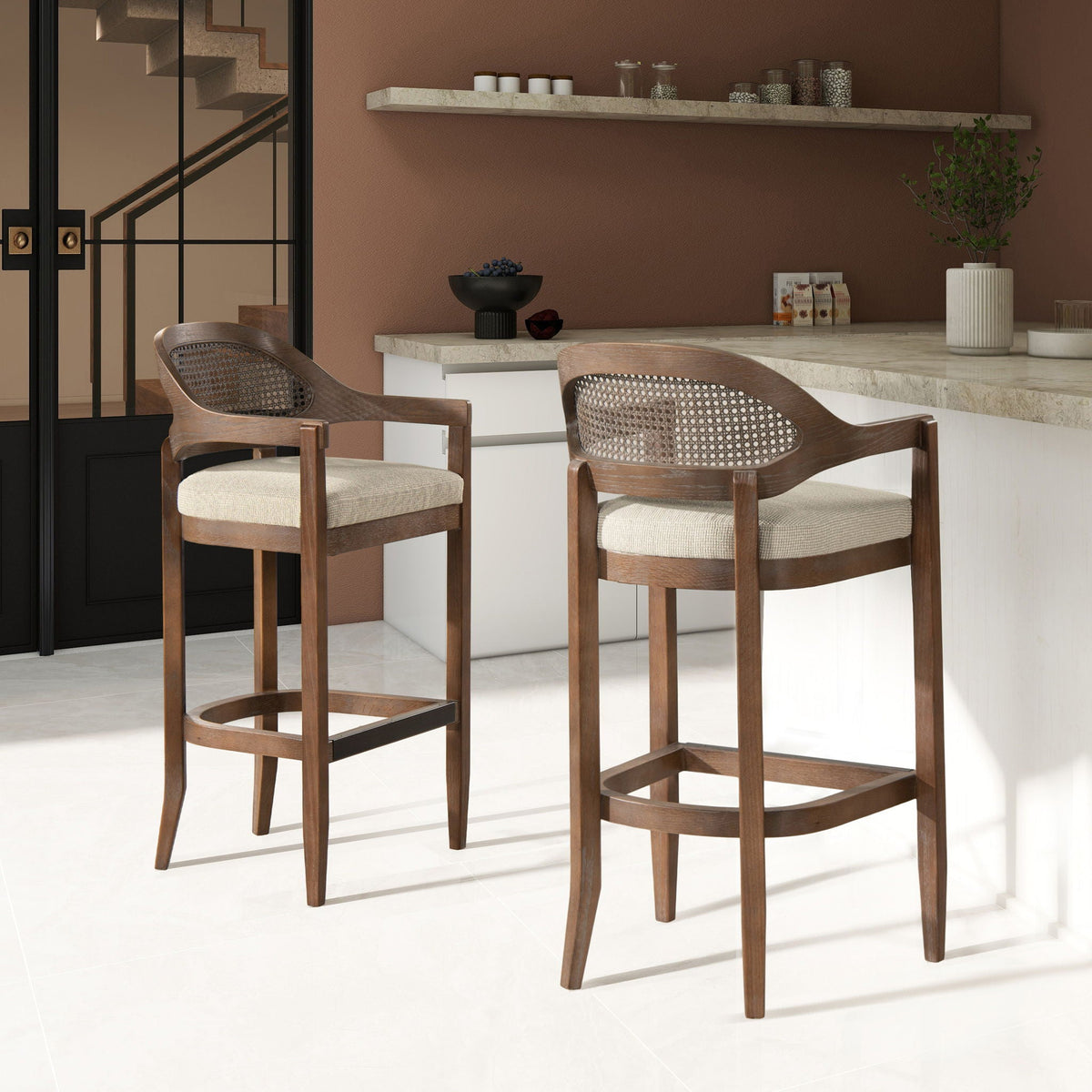 Americana - Mid-Century Modern Cane Back Counter Stool, photo 5 of 35