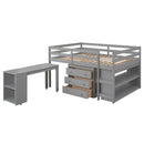 Loft Low Study Bed With Cabinet, Shelves And Rolling Portable Desk, Multiple Functions by HouseOfZazla