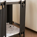 2-Tier Side Table, Faur Marbling End Table, Narrow Side Table with Storage Shelves, Modern Design Beside Table, Wood Nightstand for Living Room, Bedroom, and Office, Easy to Assembly, Black