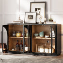 4-Door Large Storage Sideboard Buffet Cabinet with Glass Doors Arched Cabinet (Black)