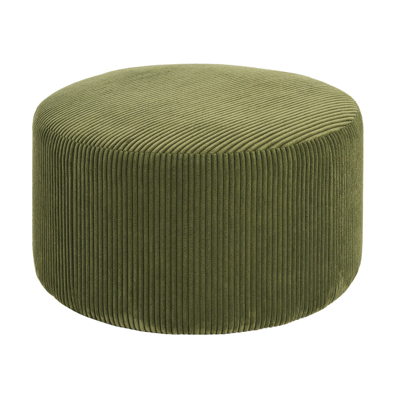 Upholstered Round Ottoman,Olive Green,Corduroy