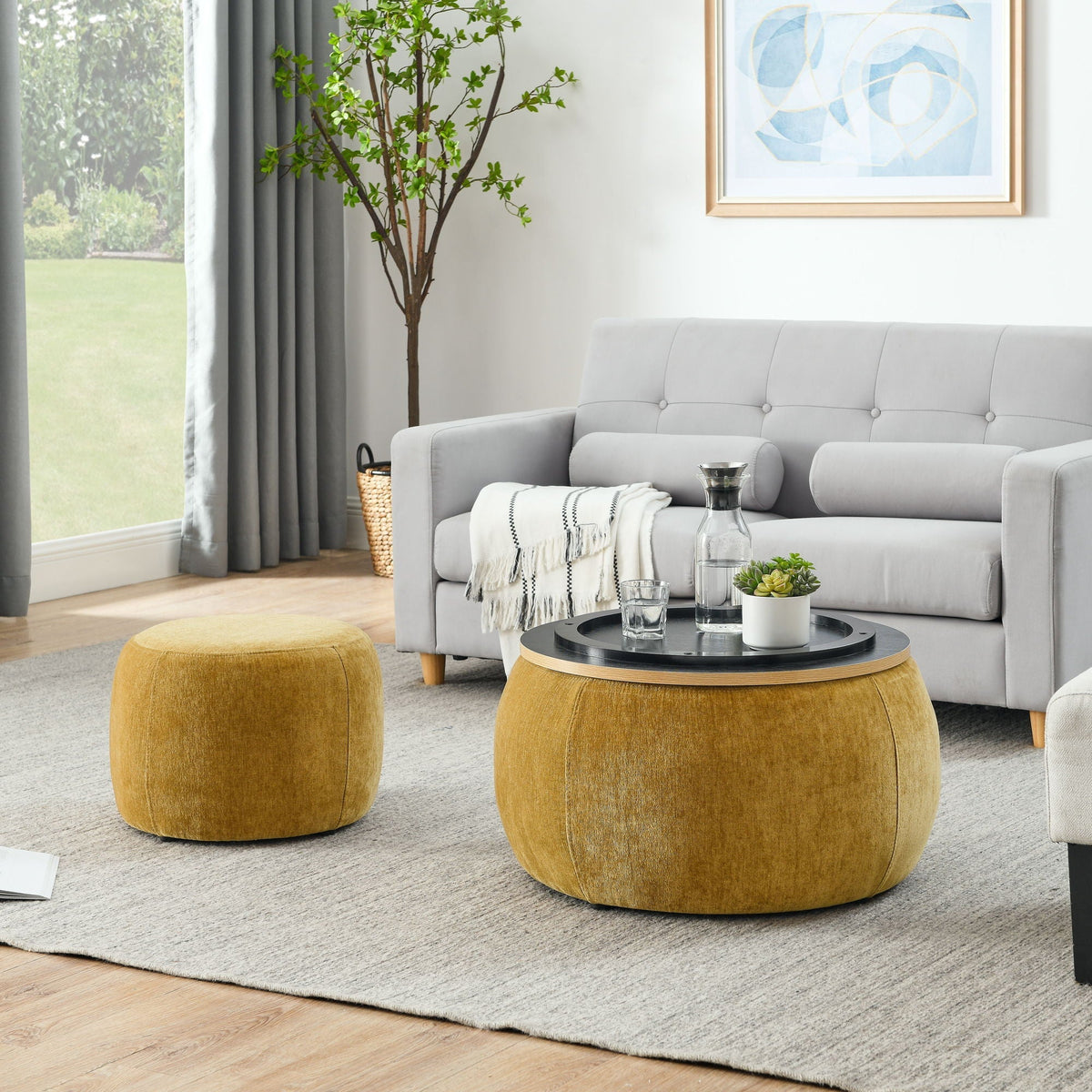 Round Storage Ottoman, 2 In 1 Function, End Table And Ottoman, photo 14 of 16