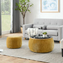 Round Storage Ottoman, 2 In 1 Function, End Table And Ottoman by HouseOfZazla