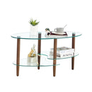 Transparent Oval Glass Coffee Table, Modern Table In Living Room Oak Wood Leg Tea Table 3-Layer Glass Table by Unique Piece Furniture