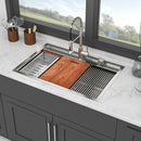 33" Drop In Kitchen Sink With Workstation, 16 Gauge Stainless Steel - Brushed Nickel by HouseOfZazla