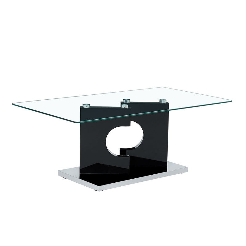A rectangular modern and fashionable coffee table with tempered glass tabletop and black MDF legs. Suitable for living room.47.2"x25.5"x18"